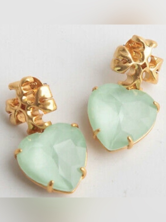 Tory Burch Jewelry - Tory Burch Authentic Roxanne Gold & Crystal Heart Earrings Soft Mint Green NWOT